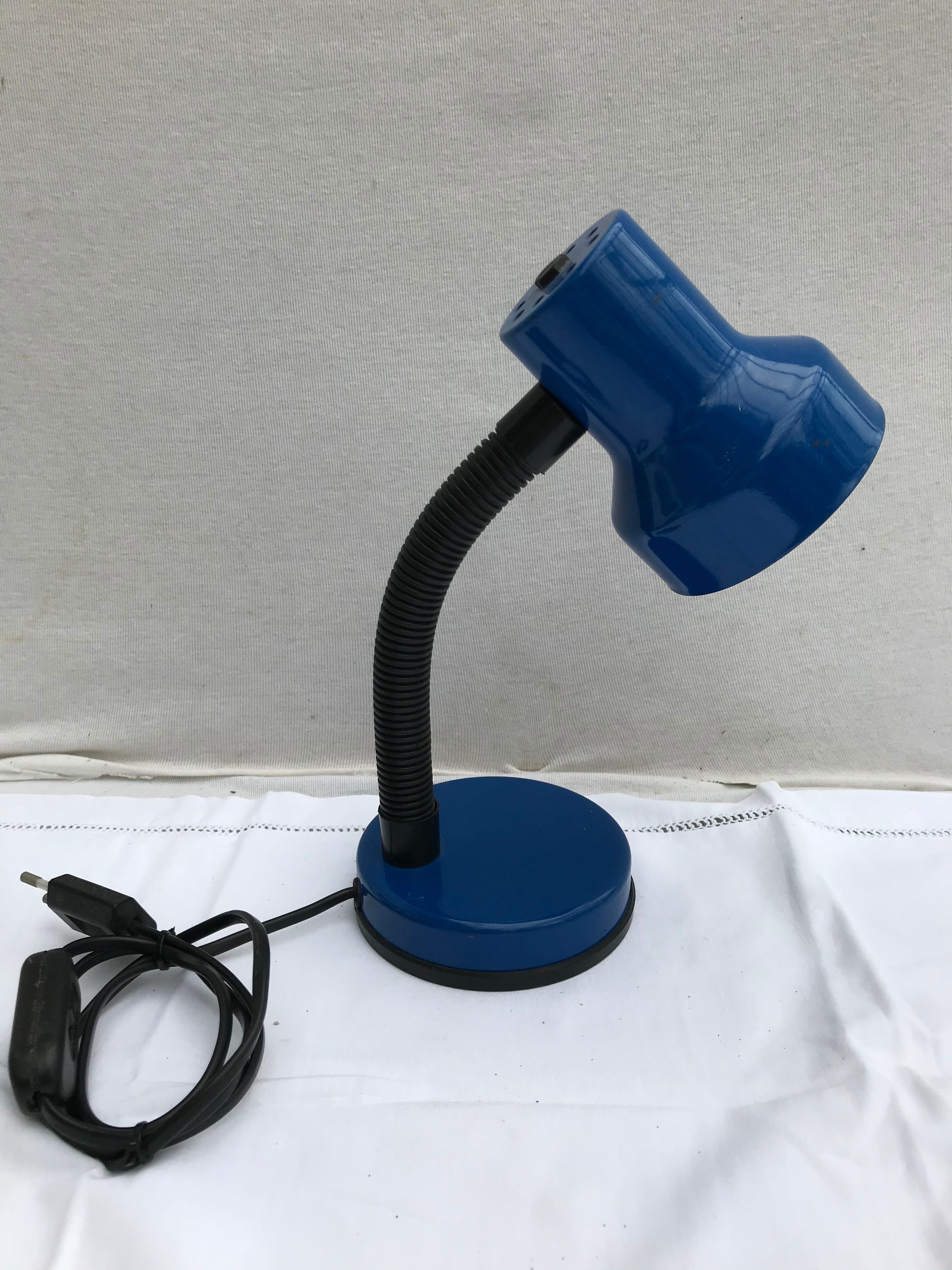 Office lamp Brama blue metal bras flexible black 70s italy vintage