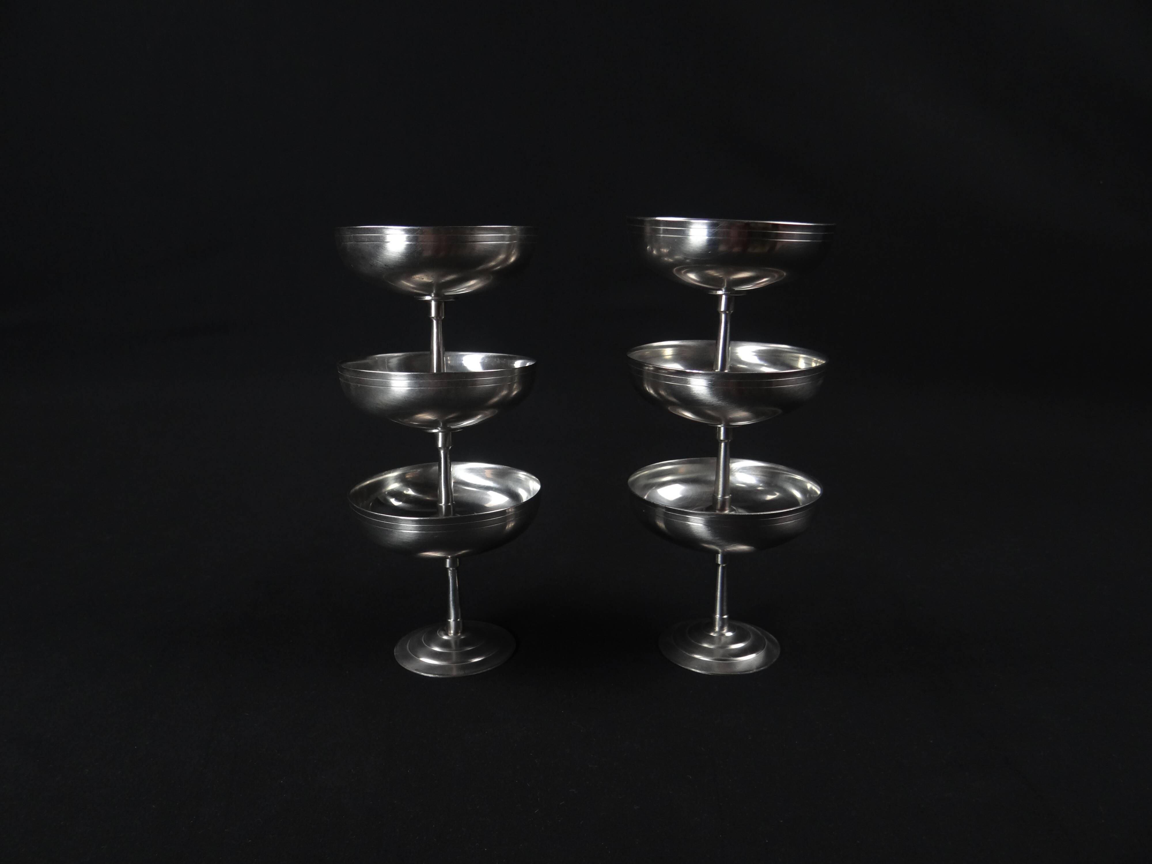 6 stainless steel ice cream cups on foot Létang Rémy stainless steel Made in France