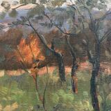 Tableau « Paysage arboré » , Huile sur panneau