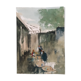Aquarelle sur papier Arches Café parisien