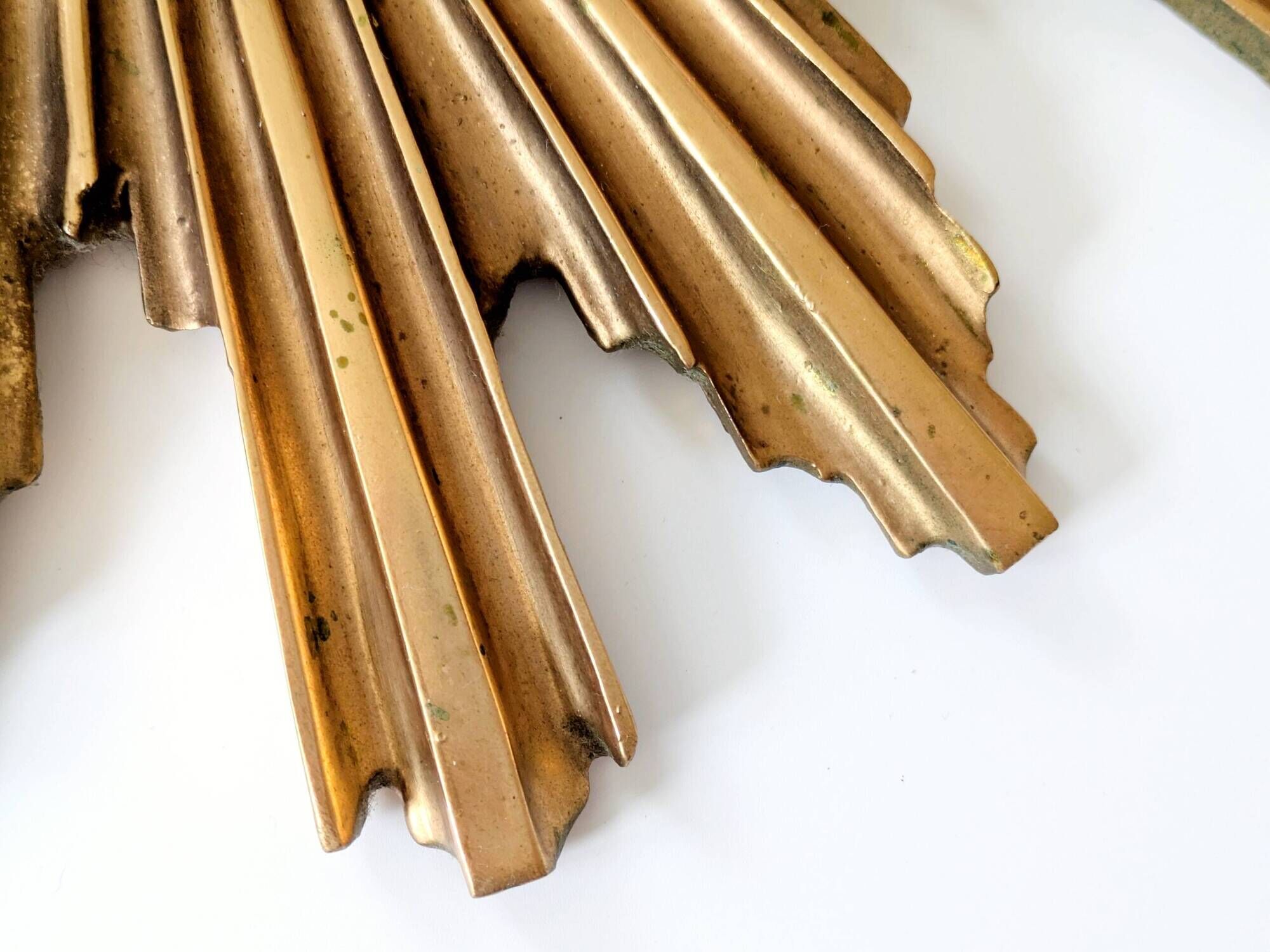 Vintage sunburst mirror in wood and gold resin, 1960s–70s