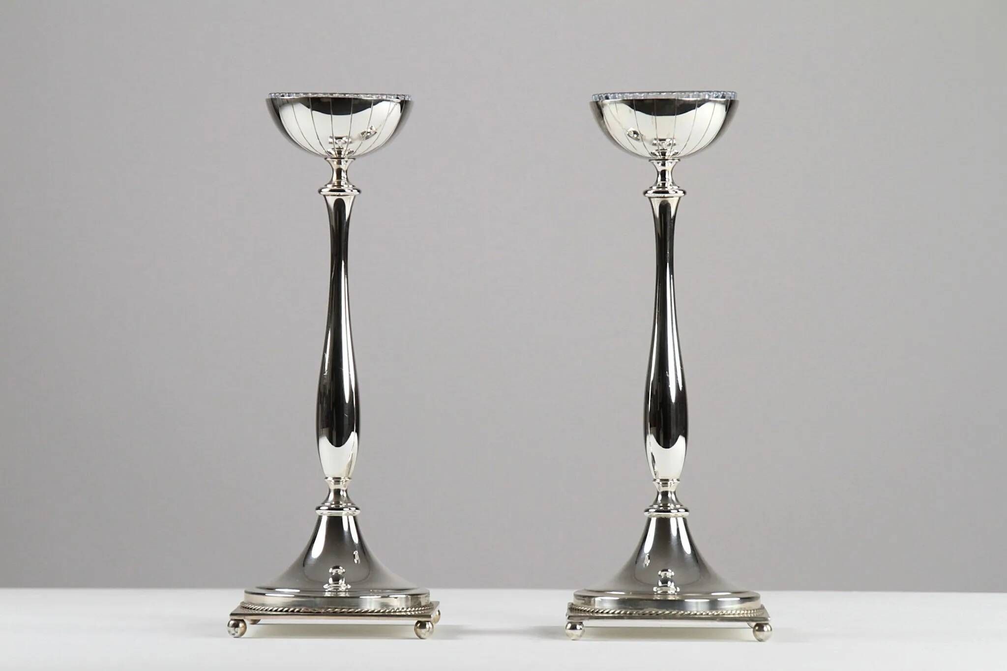 Gunnar Ander for Ystad-Metall: Pair of “Nysilver” candle holders, 1960s