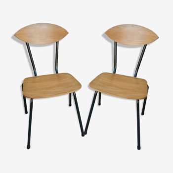 Pair of wooden and metal chairs 60s