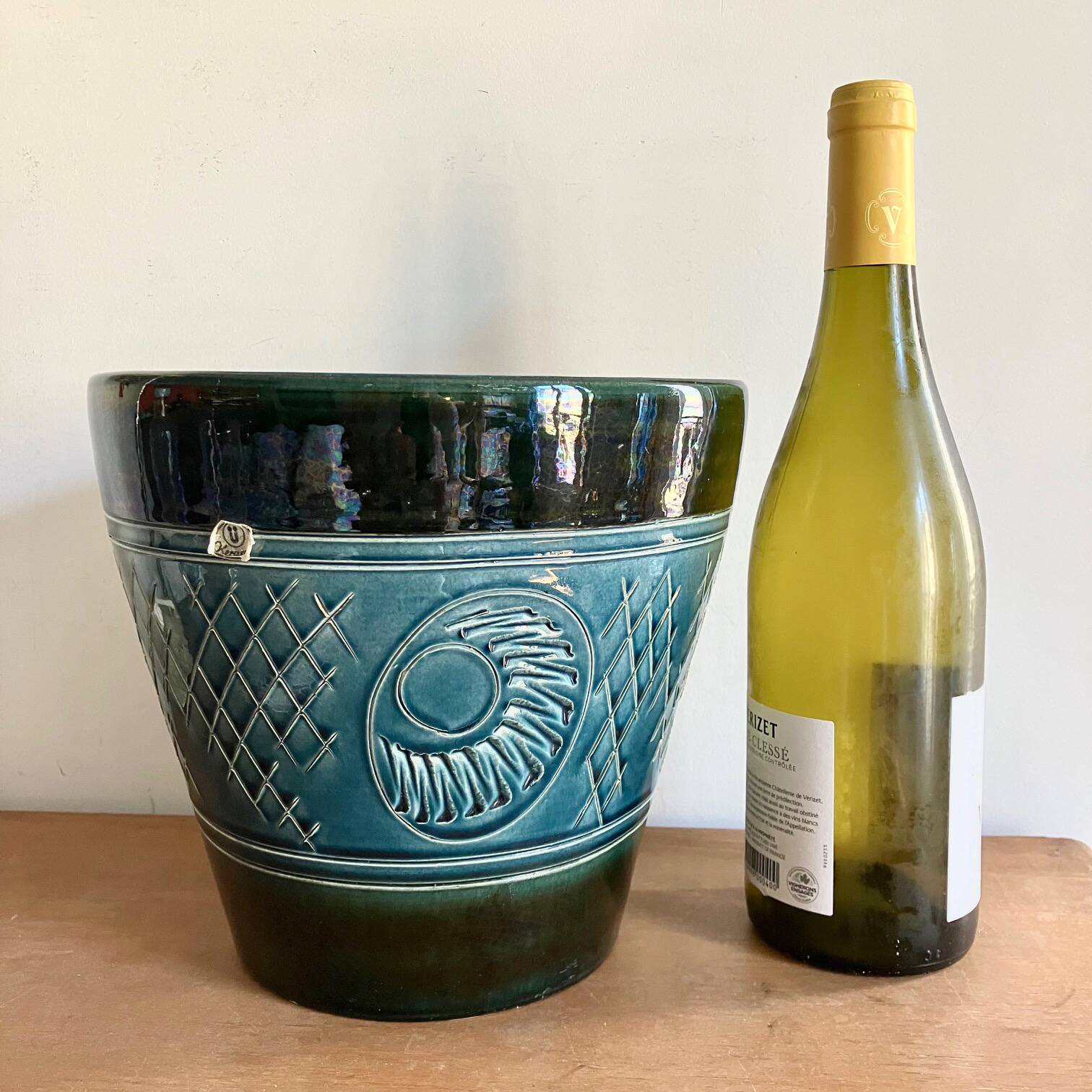 Large blue and green glazed ceramic planter • Ü Keramik • 1960-70