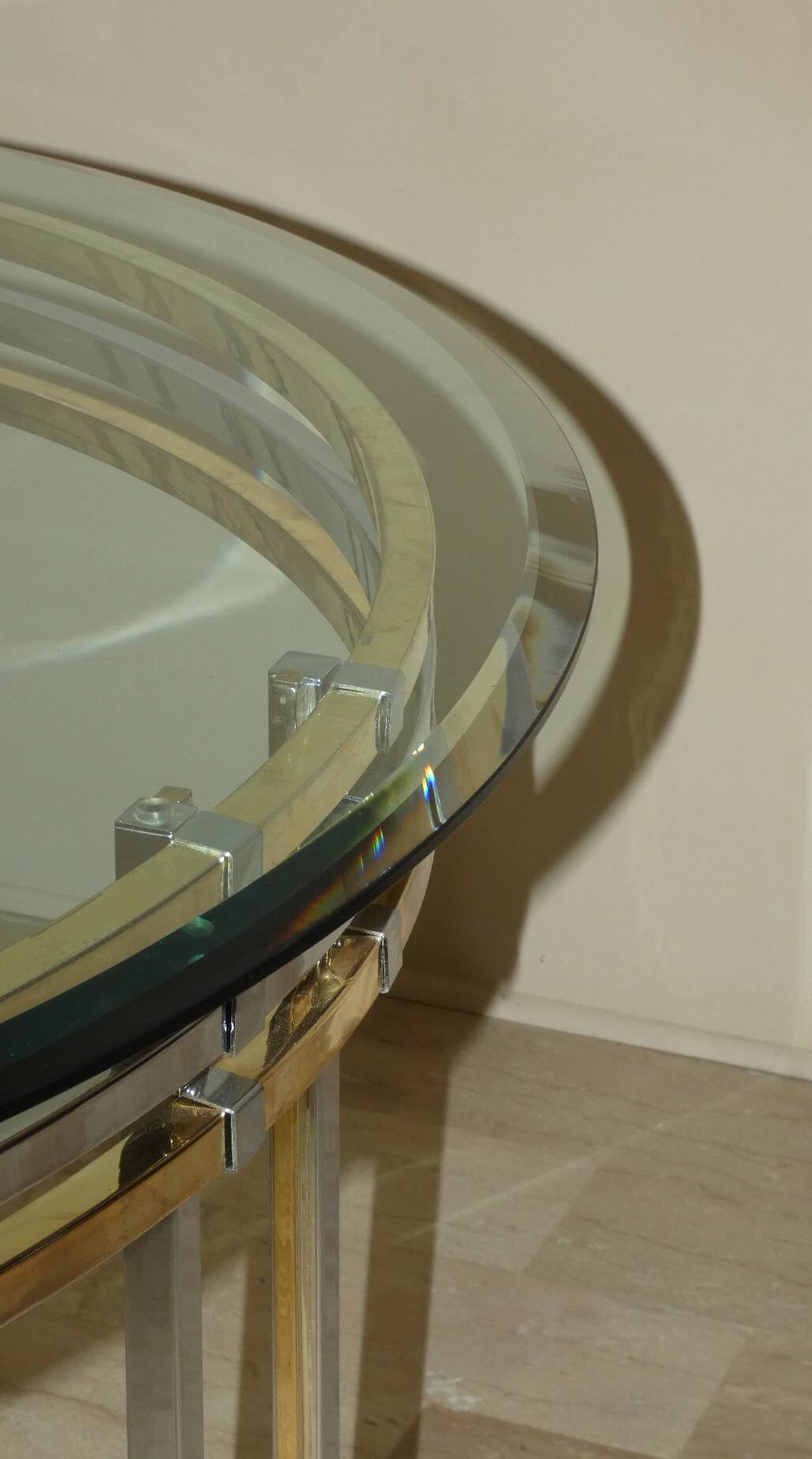Dining table in chrome and gold steel, Romeo Rega style, Italy, 1970s.