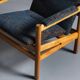 Armchair in teak with blue pattern cushion, Denmark, 1970s, set of 2