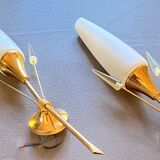 Pair of brass and opaline sconces, Maison Arlus, France, Mid-Century