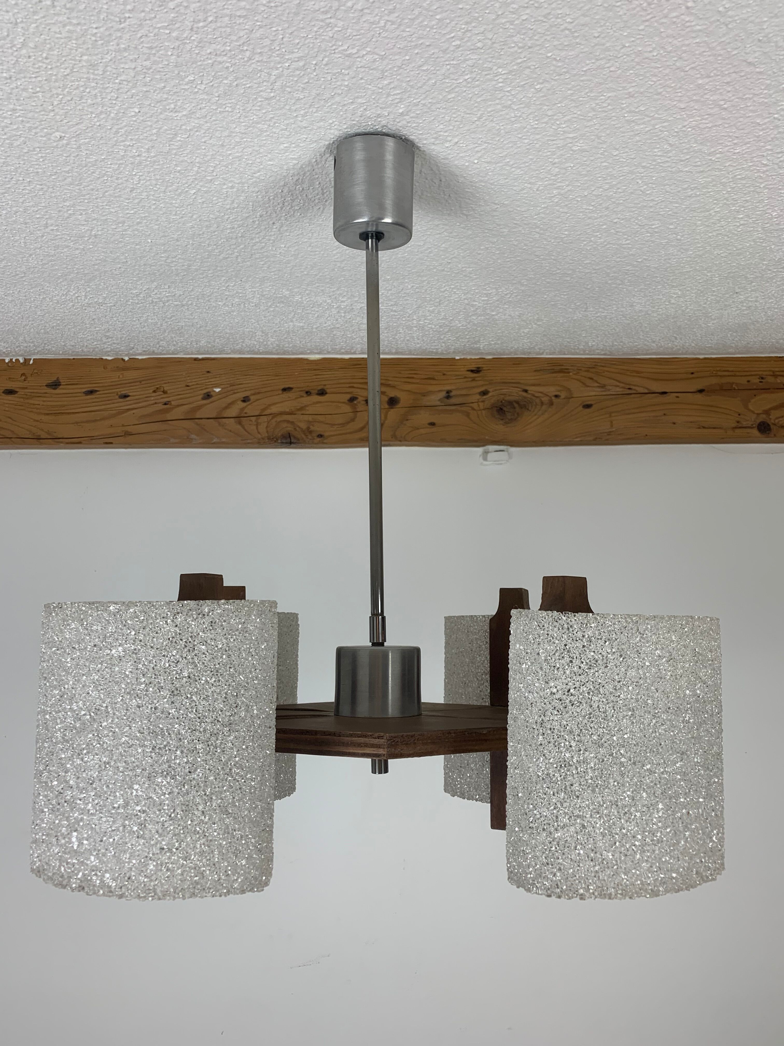 Scandinavian chandelier perspex and wood