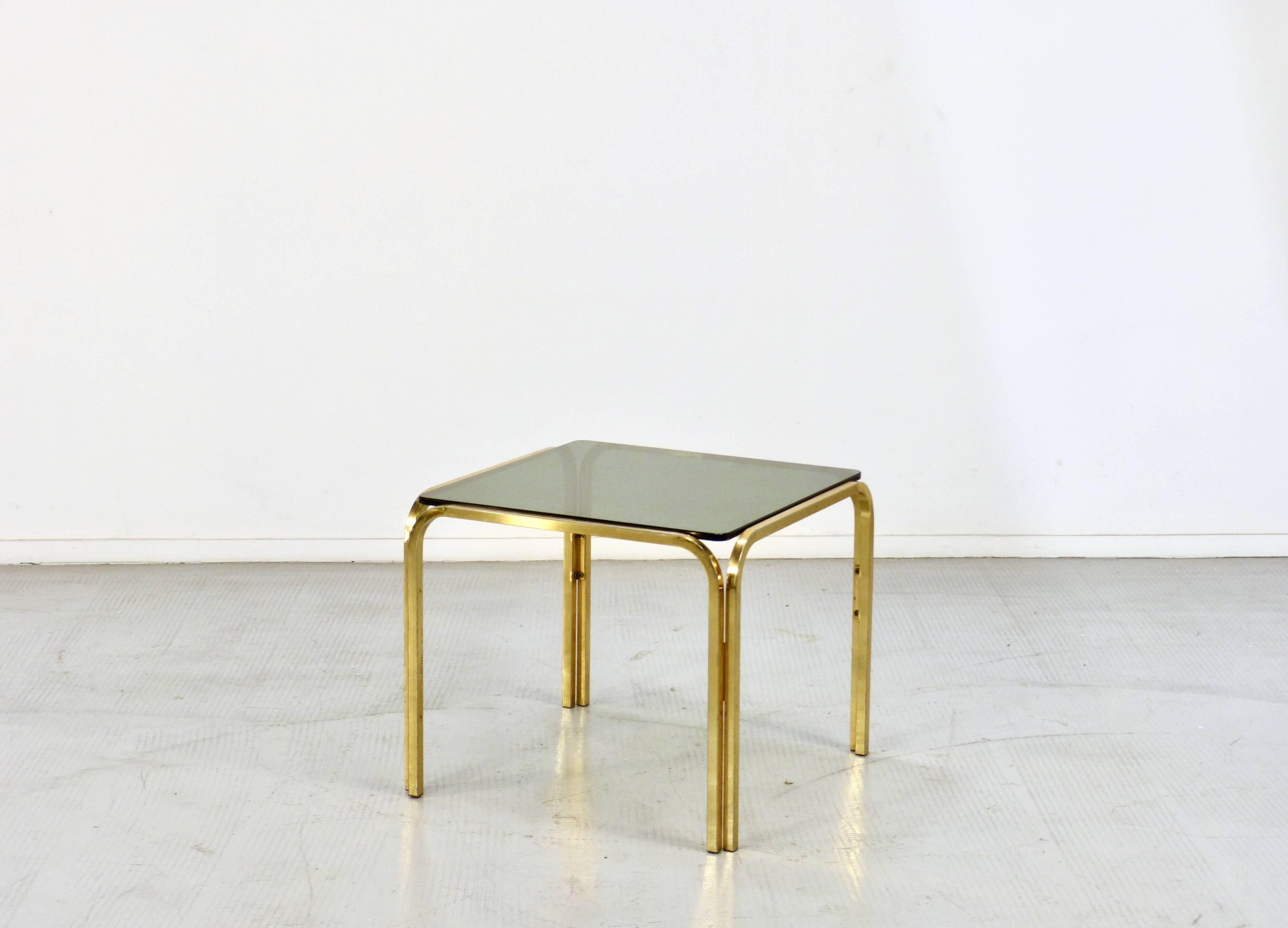 Midcentury Italian Brass And Smoked Glass Coffee Table