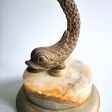 Patinated bronze lamp and marble in Hollywood Regency Style