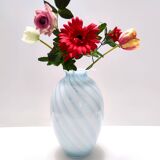 Murano Glass Vase with Light Blue and White Canes, Italy