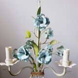 Vintage tole chandelier with light blue roses 1960s
