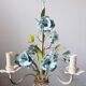 Vintage tole chandelier with light blue roses 1960s