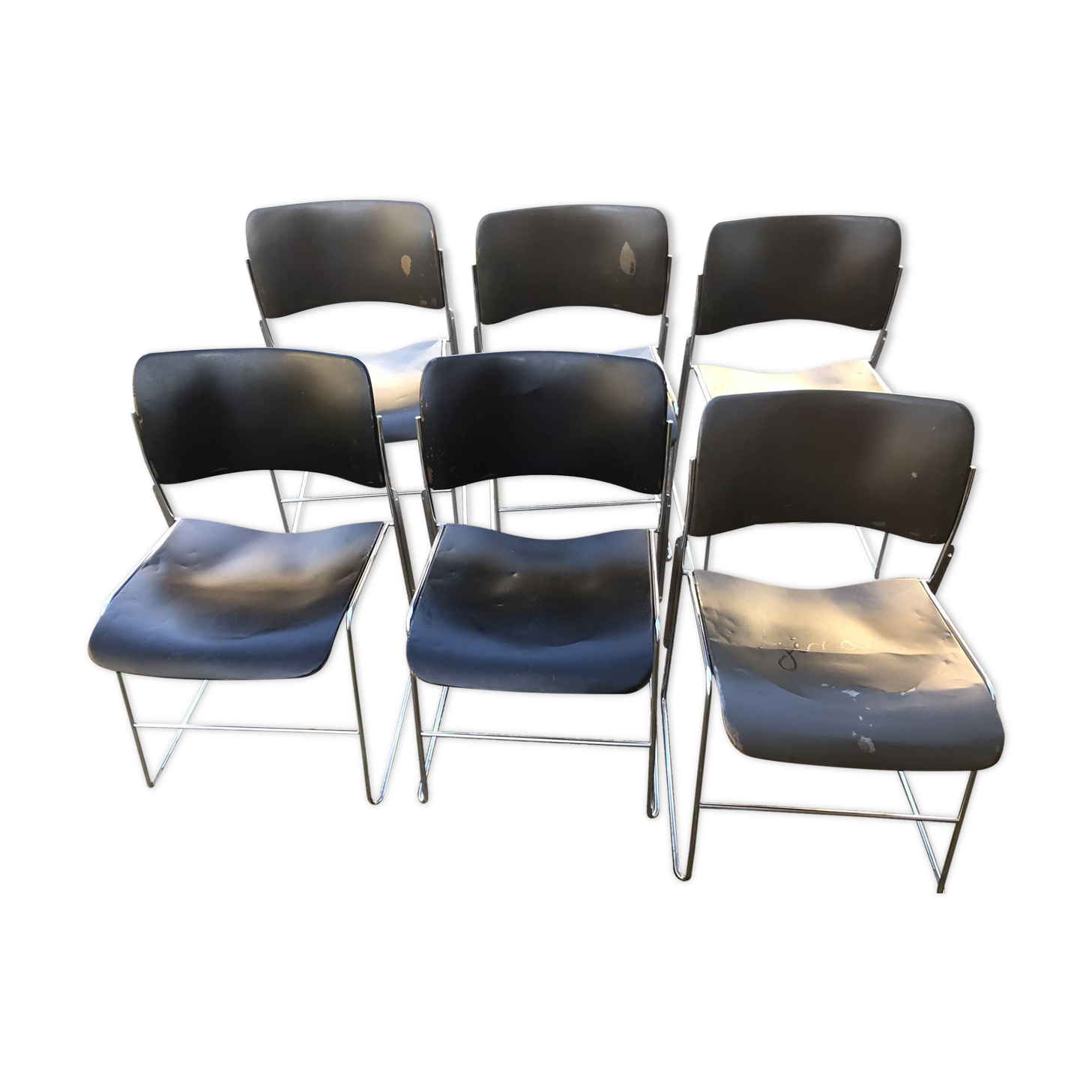 Set of 6 designer metal chairs from the 20th century David Rowland