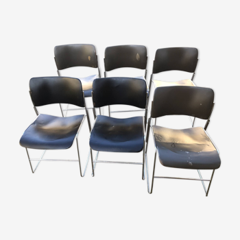 Set of 6 designer metal chairs from the 20th century David Rowland