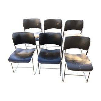 Set of 6 designer metal chairs from the 20th century David Rowland