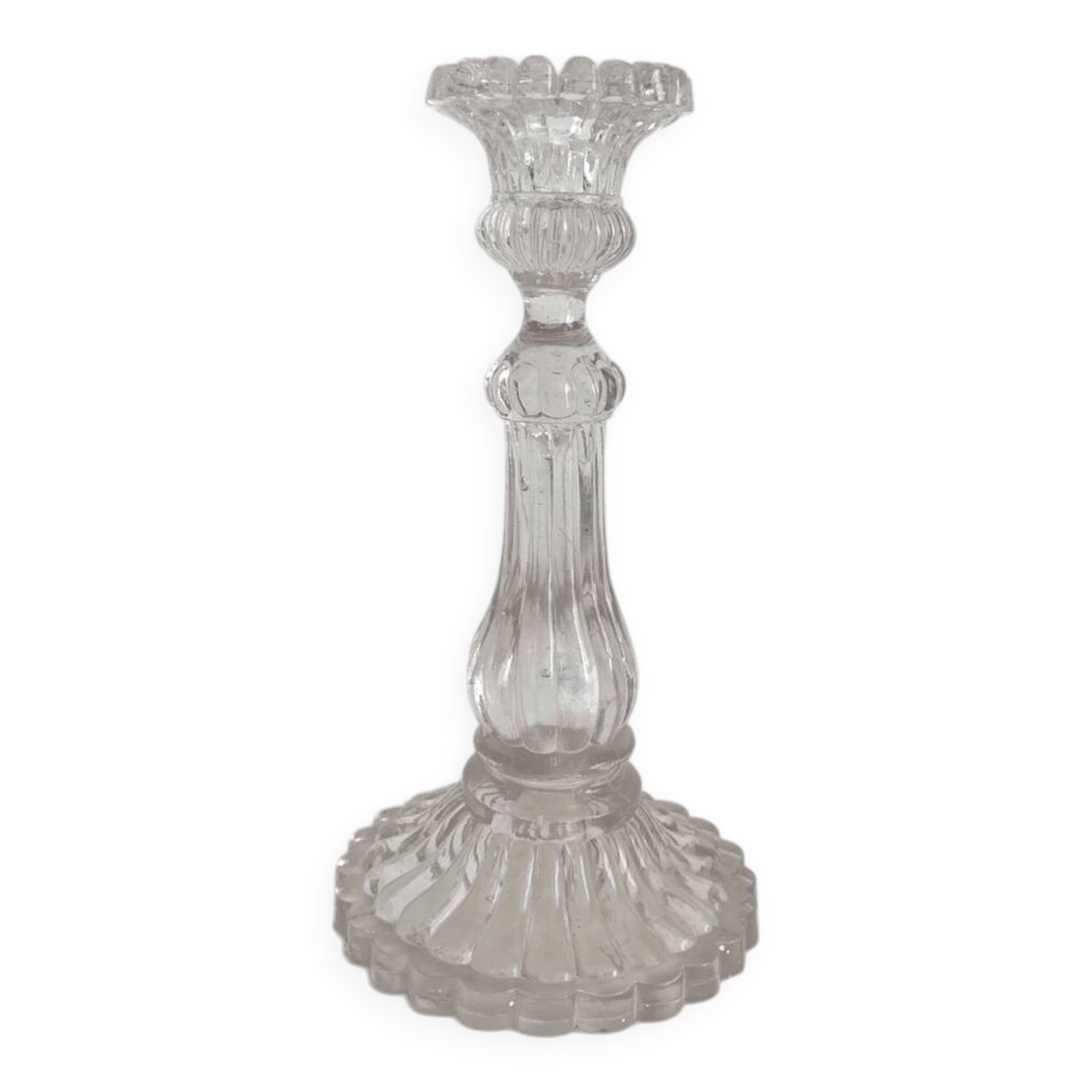 Antique baluster-shaped molded glass candlestick holder