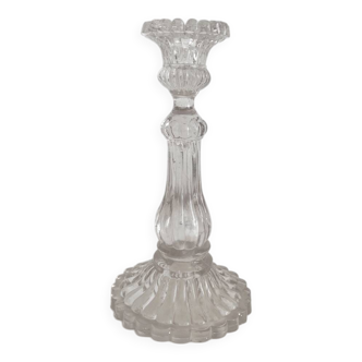 Antique baluster-shaped molded glass candlestick holder