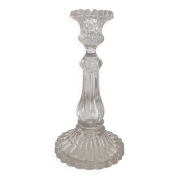 Antique baluster-shaped molded glass candlestick holder