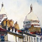 André Duculty (1912-1990) Watercolor on paper "Le Sacré Coeur, Le consulat, Paris" Signed