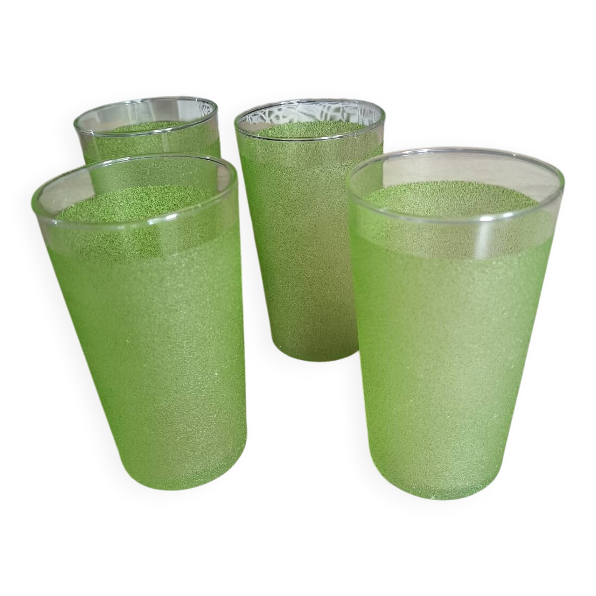 4 vintage green granita glasses