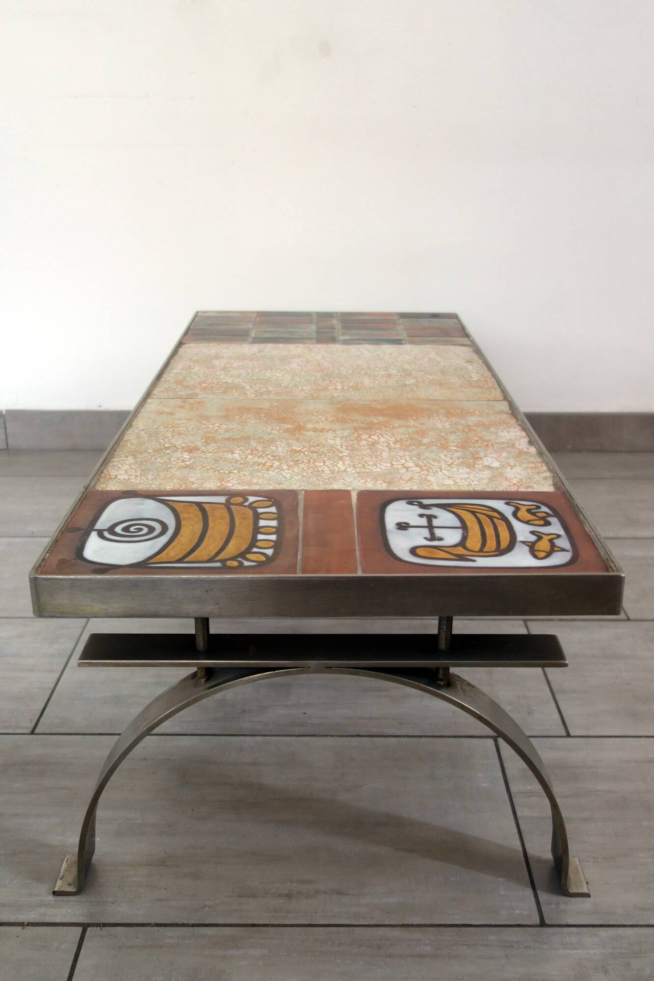 Jean Gregorieff coffee table for Roche Bobois, ceramic and brushed steel