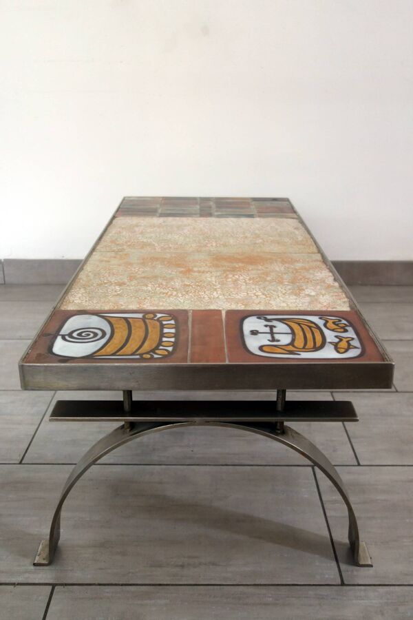 Table basse en céramique et acier brossé par Jean Gregorieff pour Roche Bobois