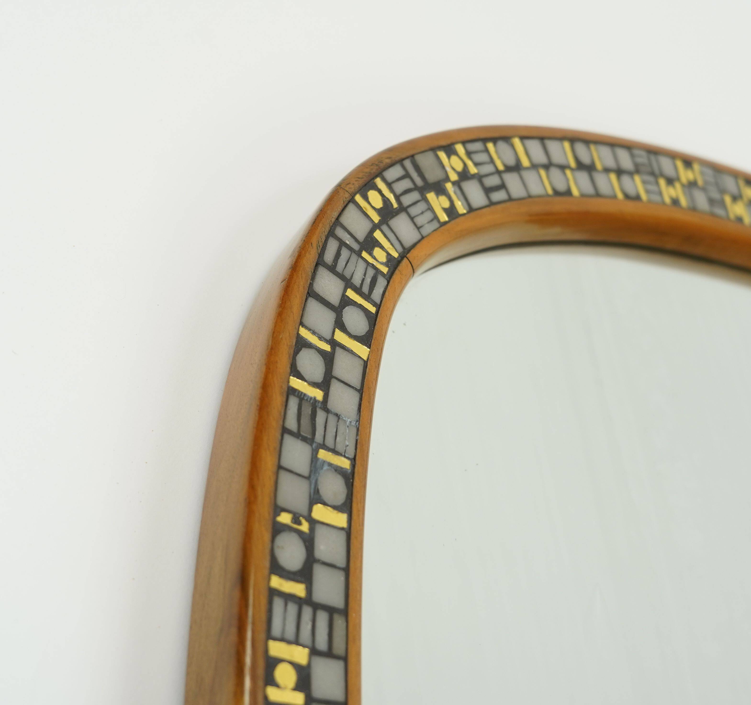 1950s  mirror with mosaic and cherry wood frame