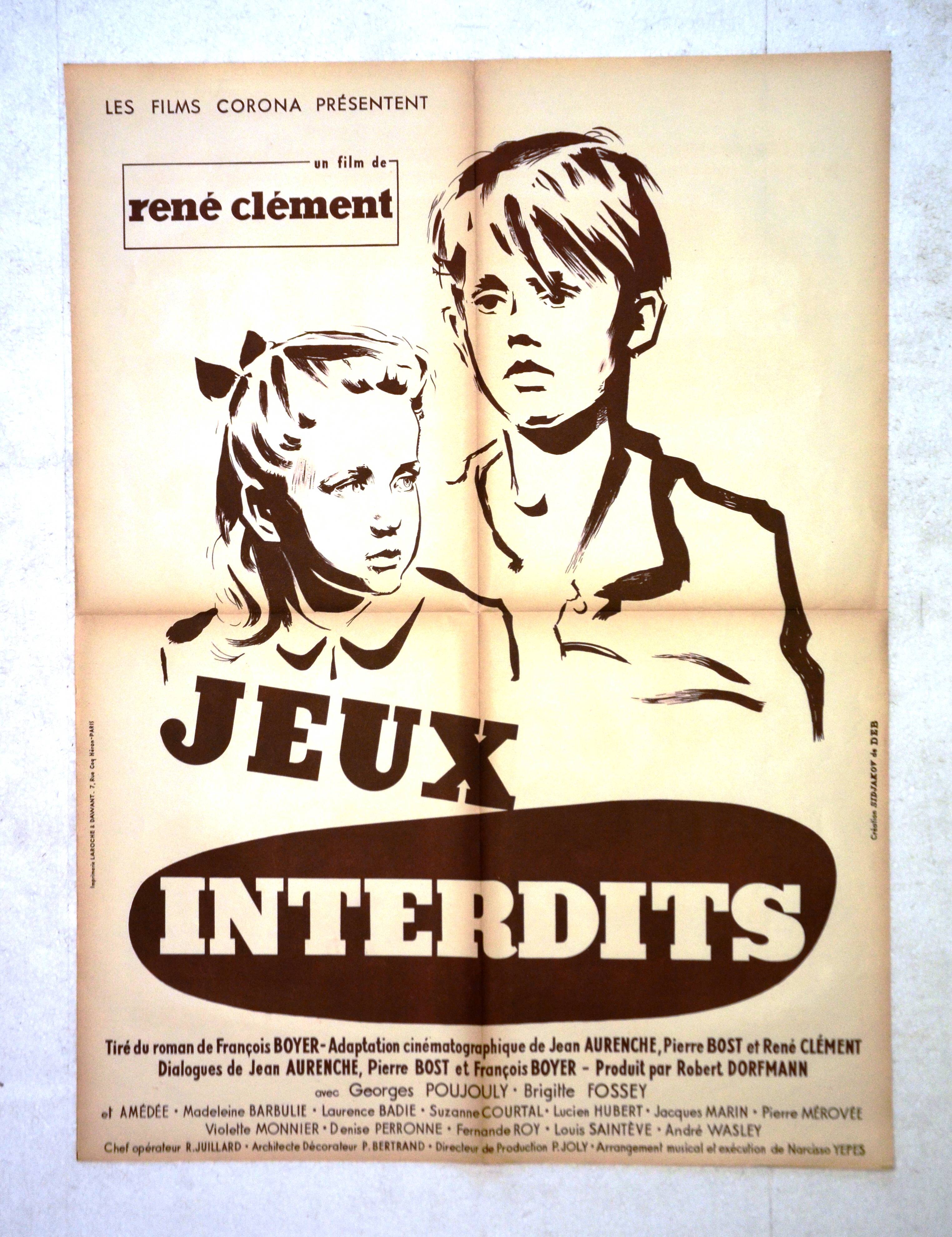 Affiche  cinéma " Jeux Interdits" 1952 Brigitte  Fossey