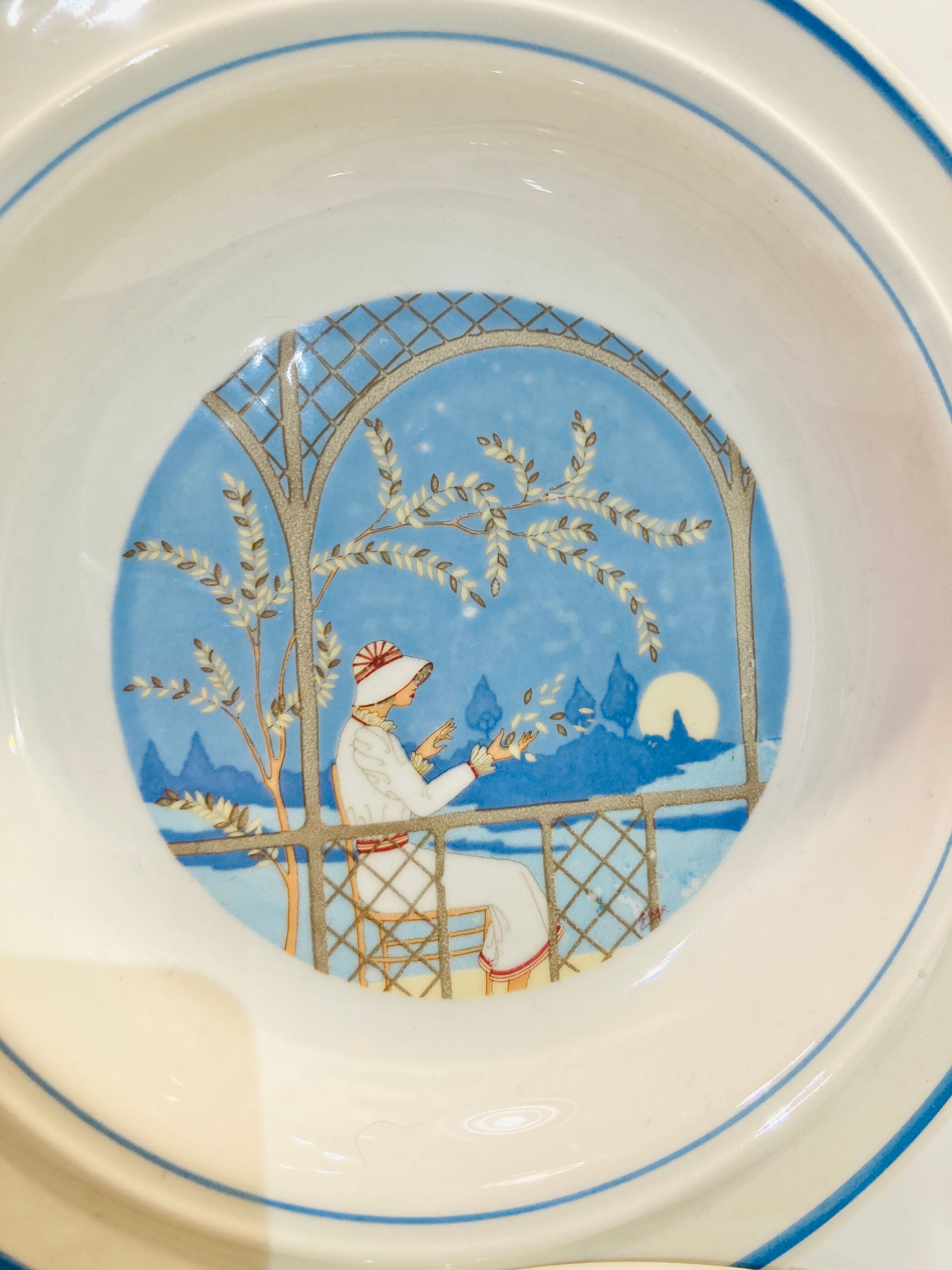 X6 hollow plates with blue pattern san marciano ceramiche- retro-kitchen- vintage