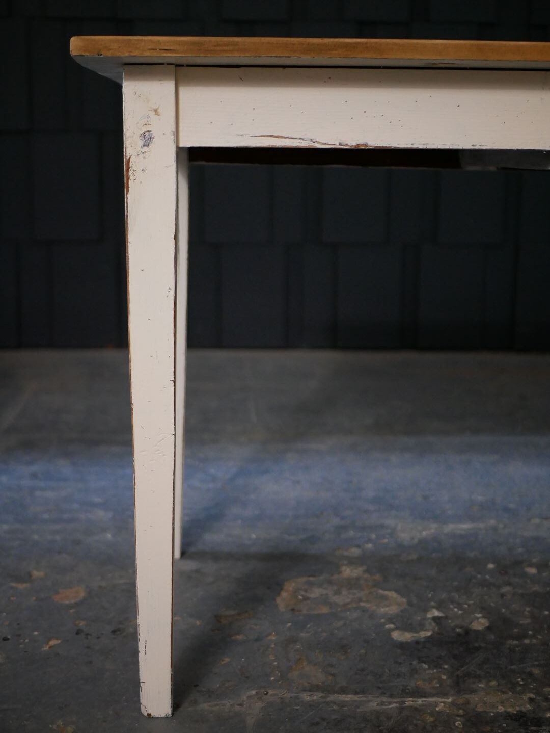 Wooden farmhouse table, white base