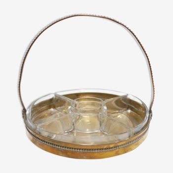 Vintage aperitif serving tray in brass and glass