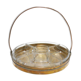 Vintage aperitif serving tray in brass and glass