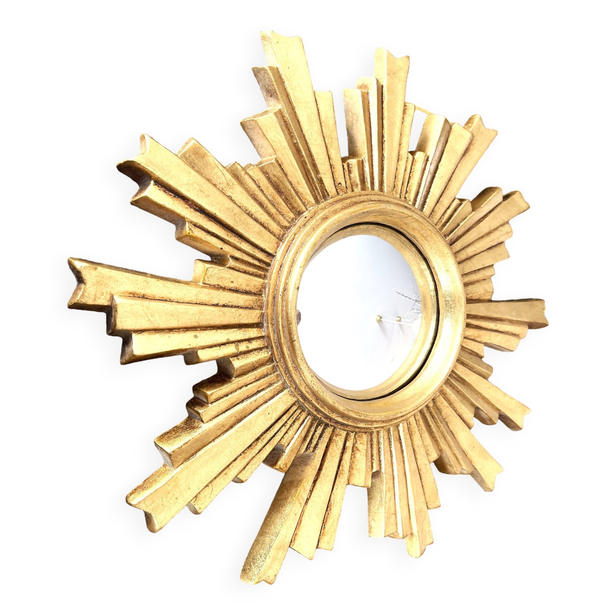 Golden wood “witch’s eye” sun mirror