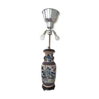 Pied de lampe vase balustre porcelaine de Nankin à décor d'oiseaux et de feuillage