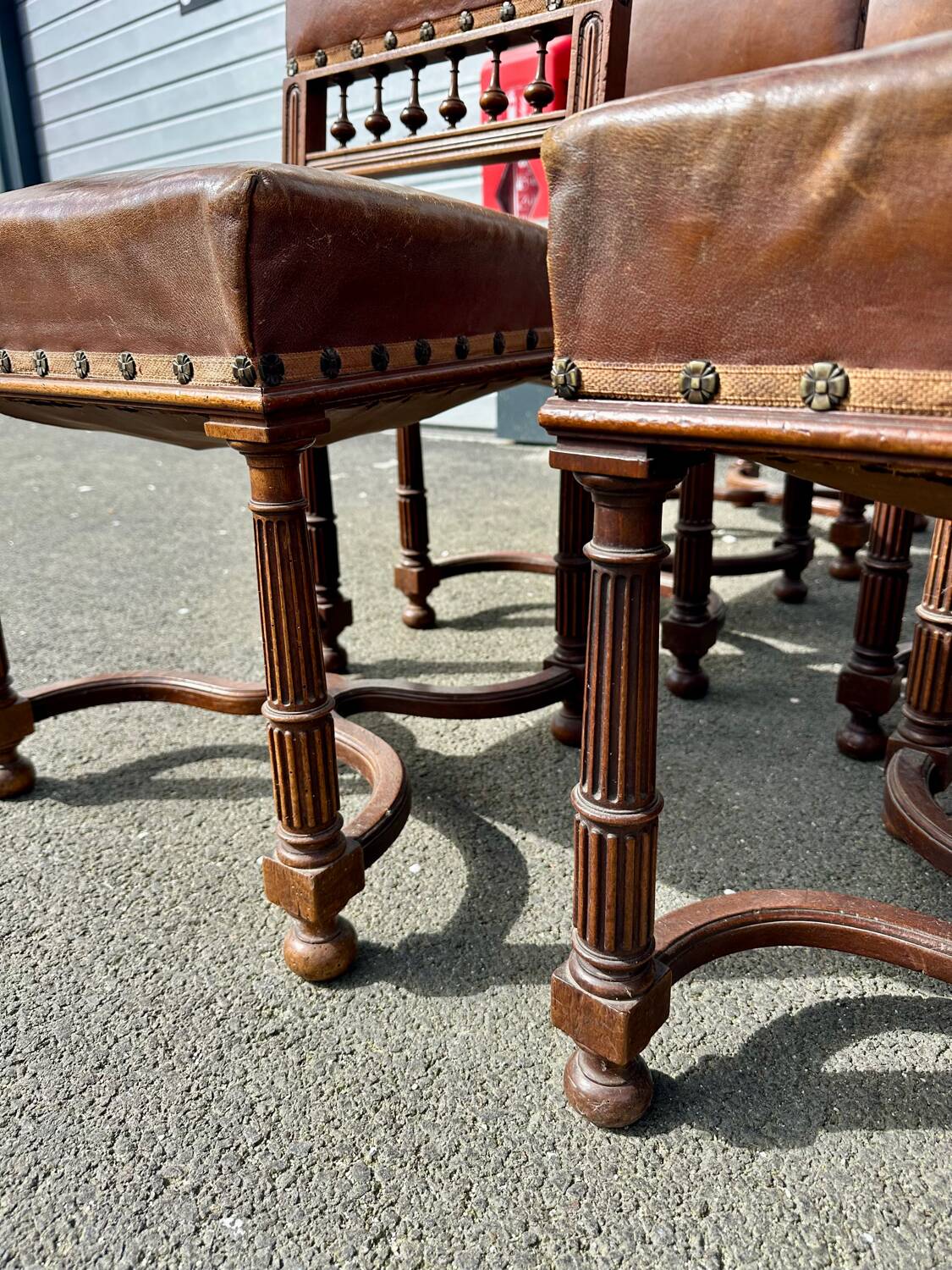 Set of 12 Henri II neo-Renaissance style walnut chairs