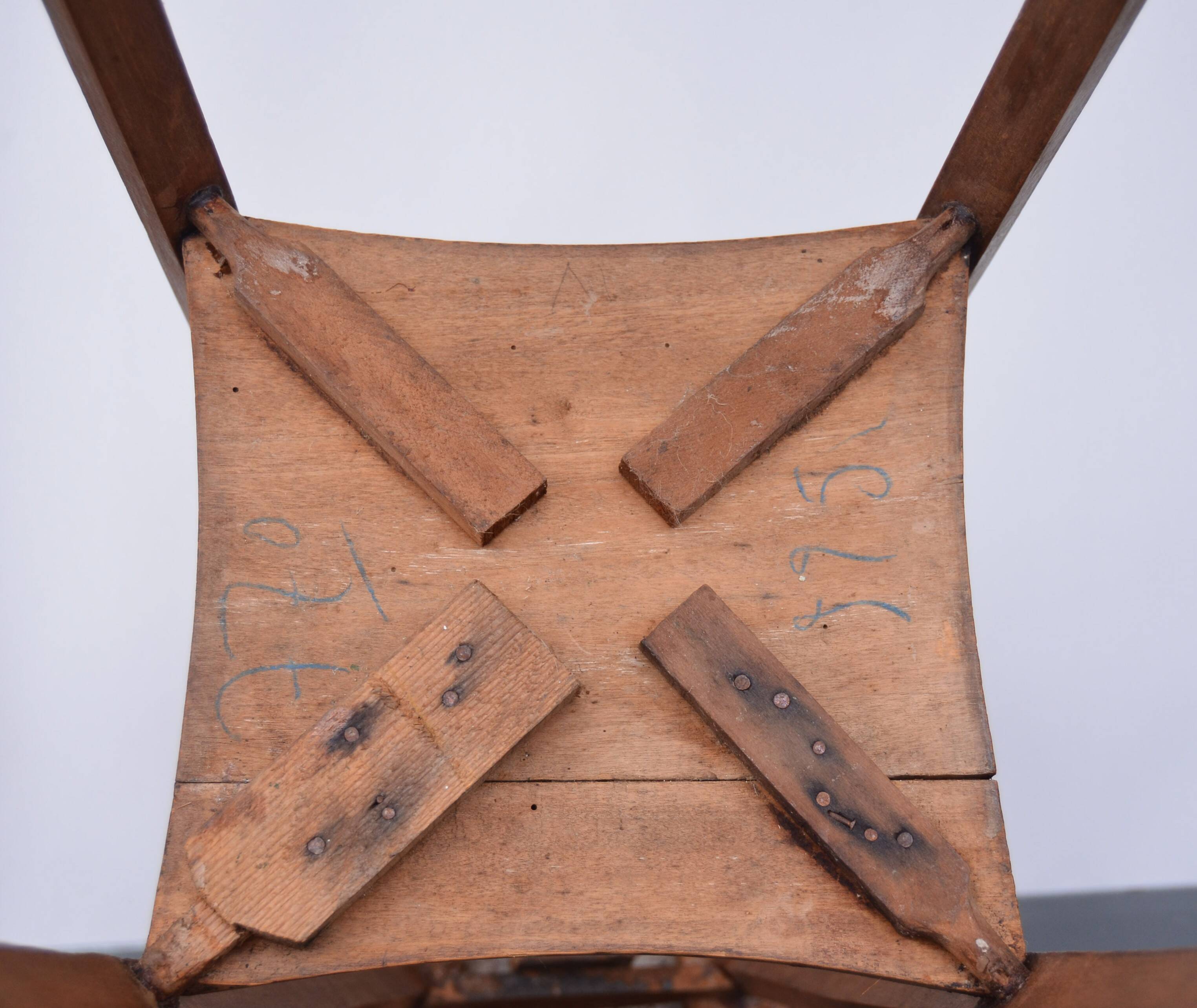 Art Nouveau wood stand planter with stone plaque
