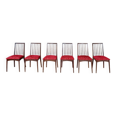 Lot de 6 chaises vintage en bois – Tissu rouge psychédélique