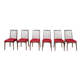 Set of 6 vintage wooden chairs – Psychedelic red fabric