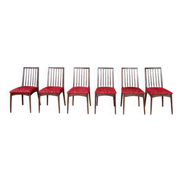 Lot de 6 chaises vintage en bois – Tissu rouge psychédélique