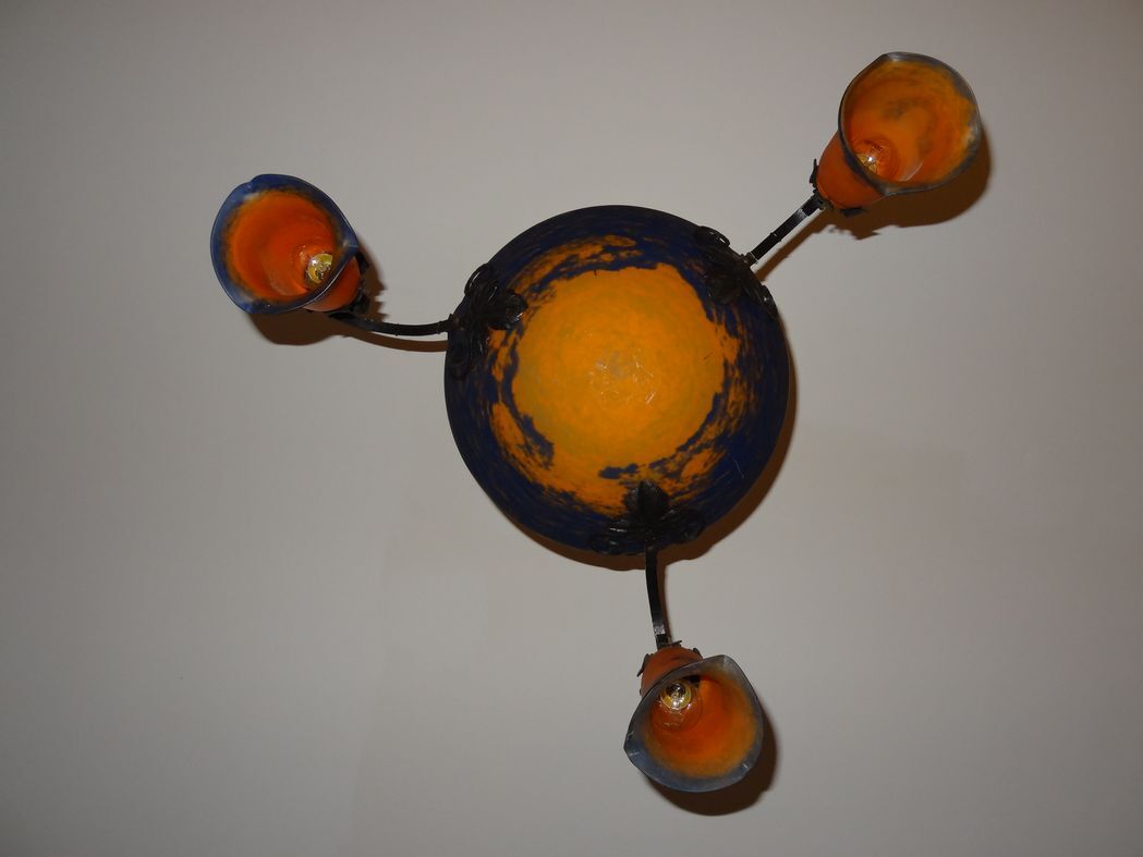 Art Deco Lustre Noverdy France in beaten iron