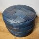 Blue Sède patchwork leather pouf