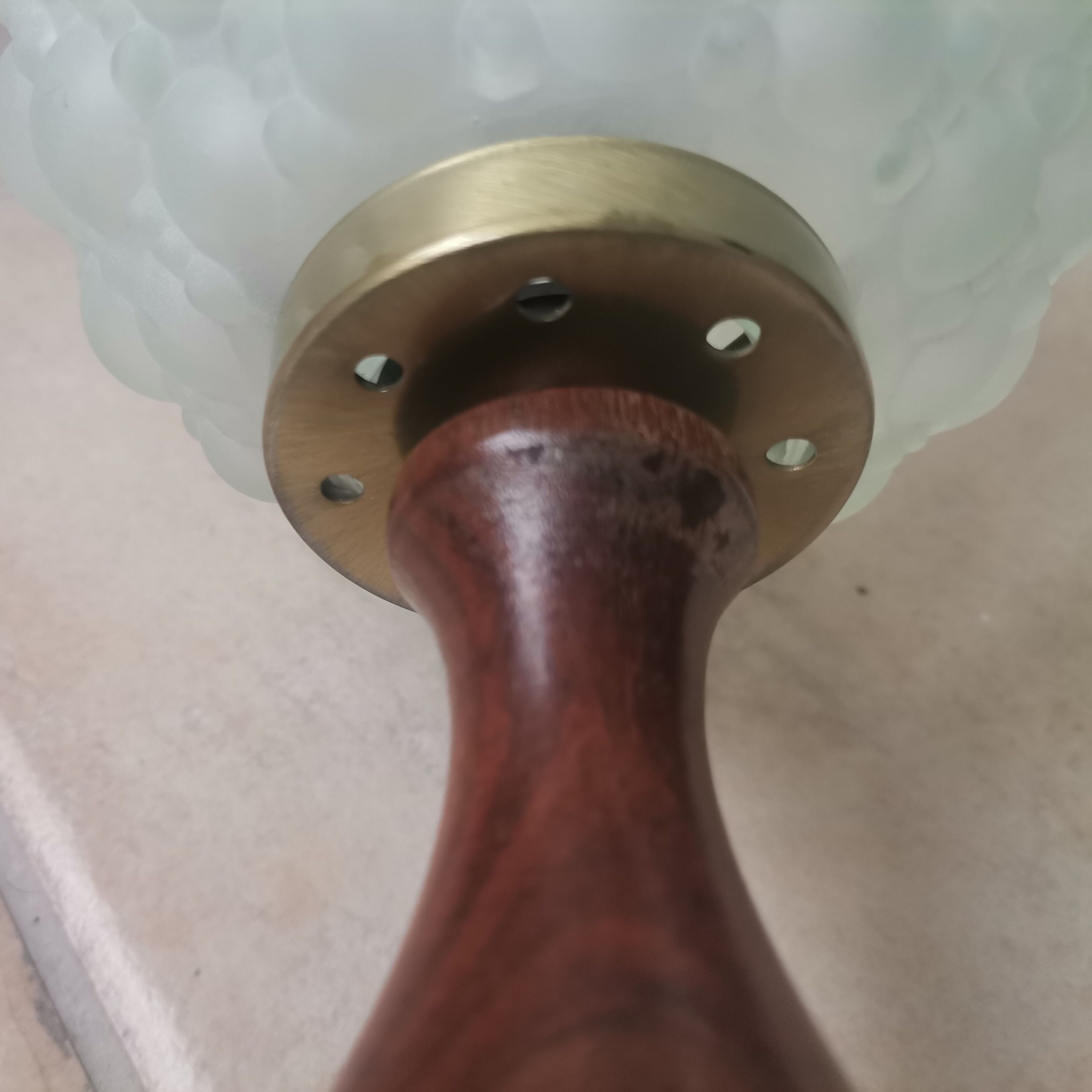 Mid century wooden and bubble glass table lamp 1970s