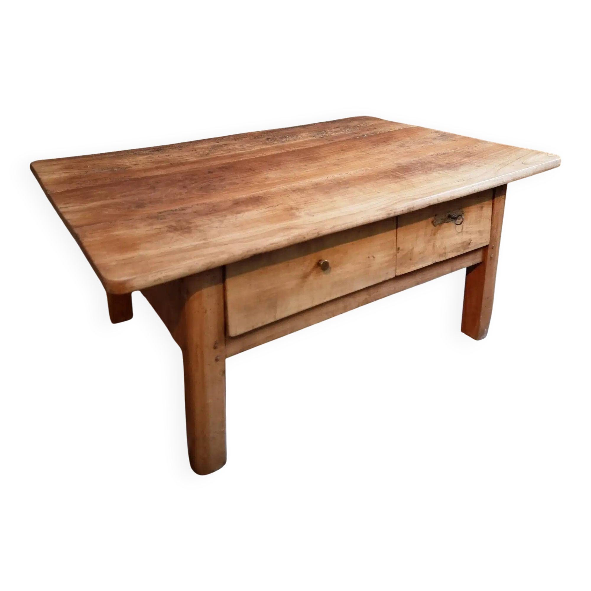 18th-century cherry wood coffee table with two drawers.