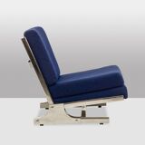 Pair of armchairs and pouf in chrome steel. 1970s, Valérian Rybar.