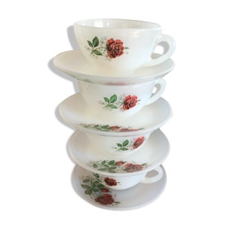 Lot of 4 cups Arcopal vintage red pink décor