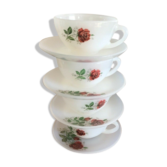 Lot de 4 tasses Arcopal vintage décor roses rouges