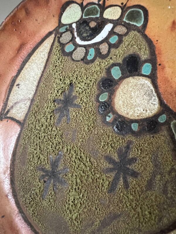 Assiette en terre cuite céramique vintage oiseau Roland Zobel Les Cyclades