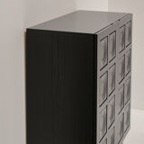 Black Brutalist Bar Cabinet with Graphic Patterned Doors, Belgium, 1970s