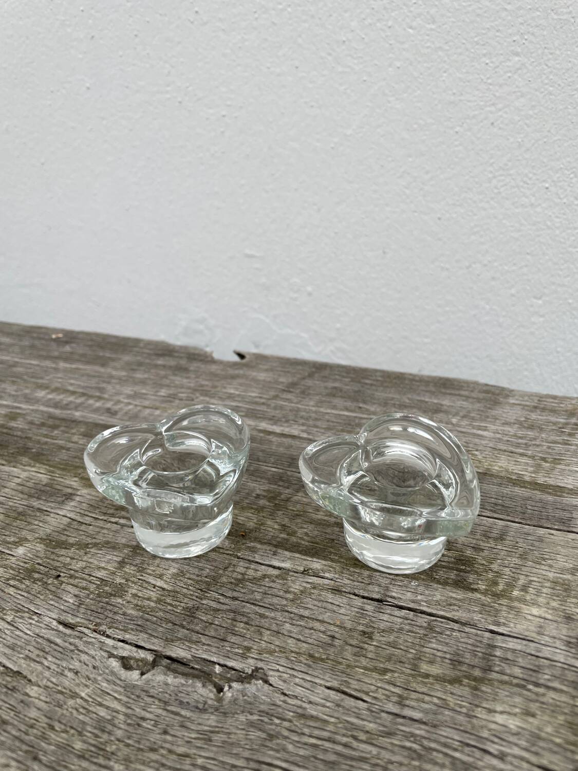 Pair of vintage glass heart candle holders